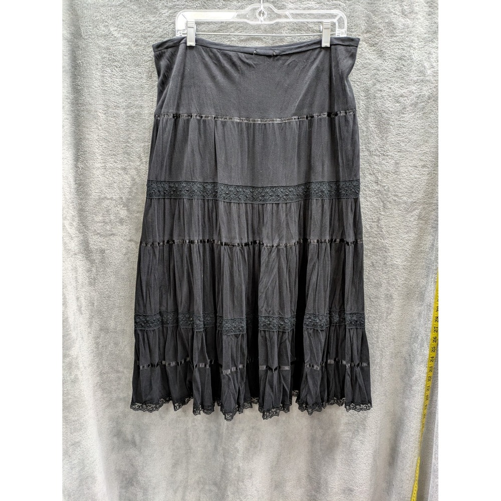 Fairy Grunge Tiered Skirt Women's 35" Waist Black Faux‎ Suede Whimsigoth Lace